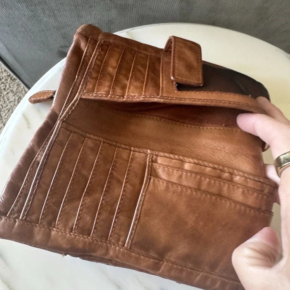 M M Kane Bifold Wallet Brown ~ Tan Woven Leather Women's Zip Super Soft Leather